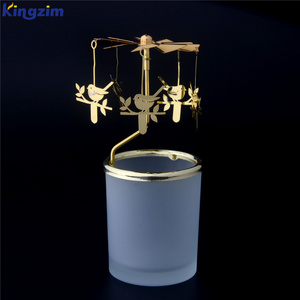 Scandinavian Style Spinning Metal Candlestick gold bird Rotary glass tealight Candle Holder