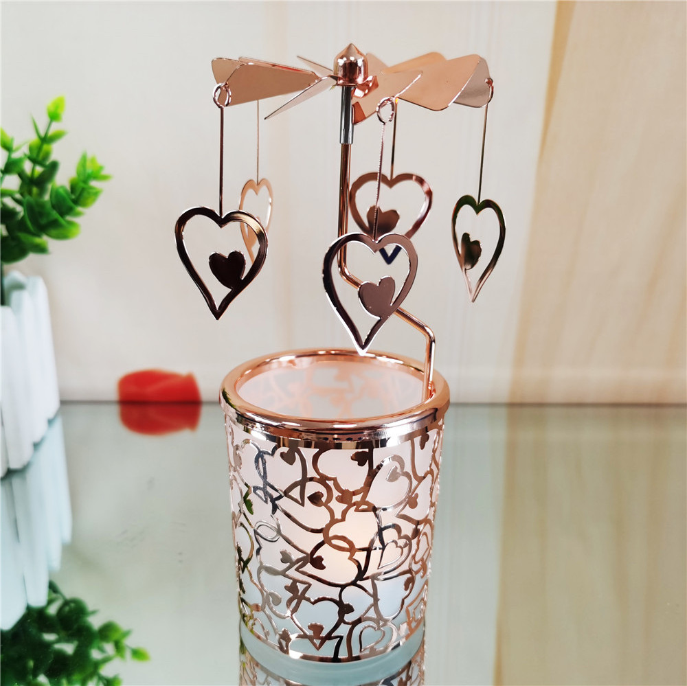 Custom rose gold Carousel candle LOVE Heart Rotating rotary Candle Holders spinning candle holder for Valentine's Day gift