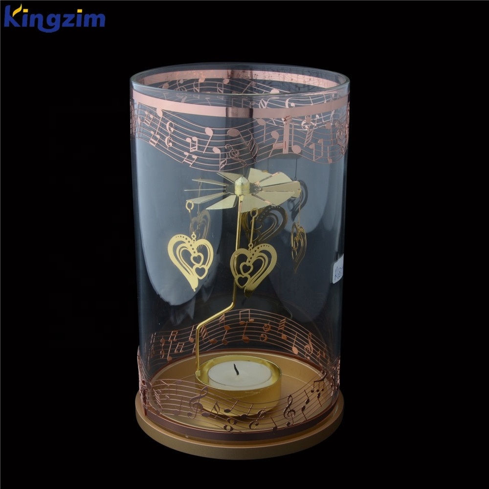 Custom tall glass cylinder cylinder glass candleholder With carousel wedding decoration tealight holder rotary candle holder