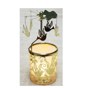 Christmas Decoration Pigeon spinning glass tea light carousel gold rotating candle holder