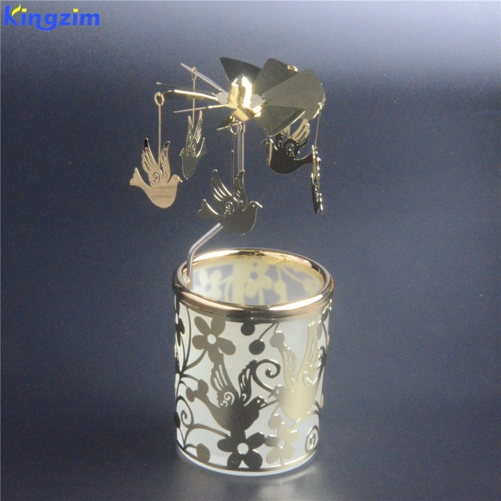 Christmas Decoration Pigeon spinning glass tea light carousel gold rotating candle holder