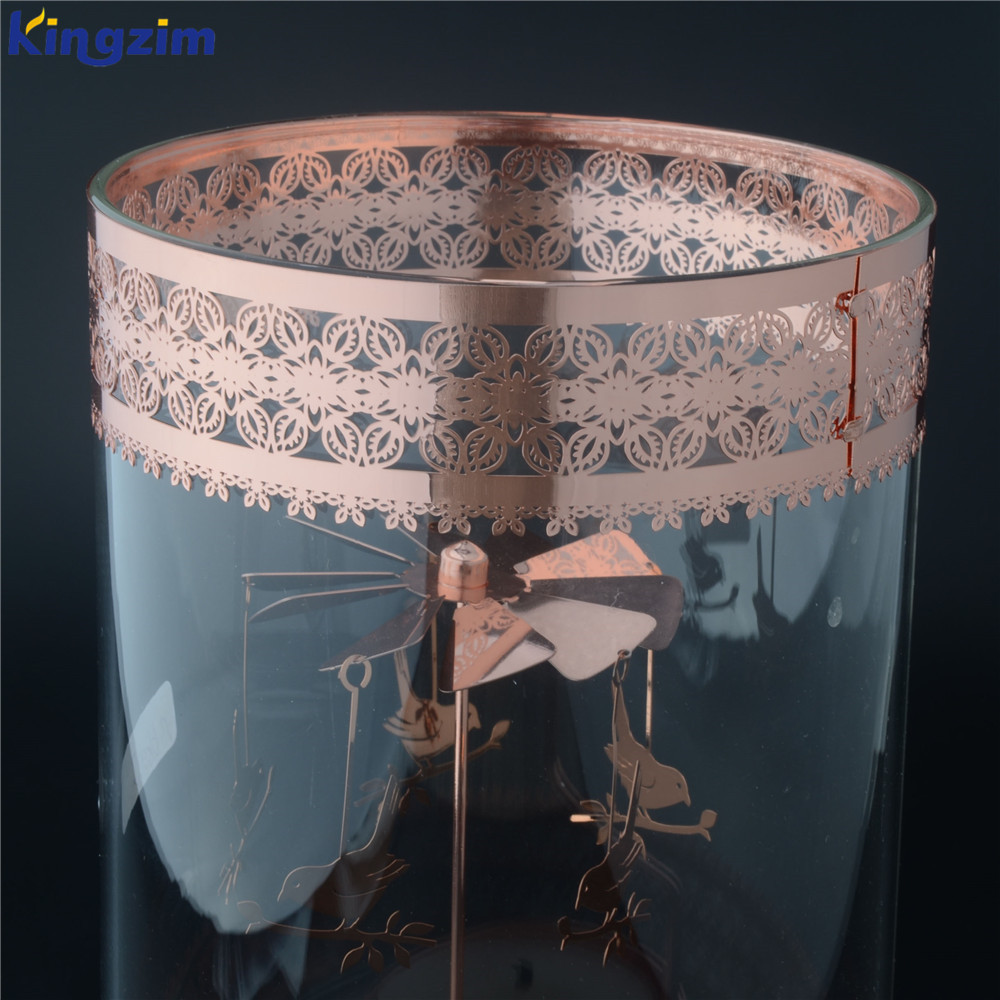 Customized metal lace decor tall large vase cylinder glass rotary candle holder for wedding table centerpieces