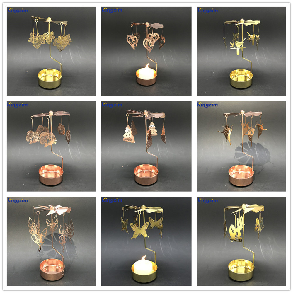 CuCustom christmas small gift gold leaf rotary candleholder High quality metal votive tea light candle holder spinning