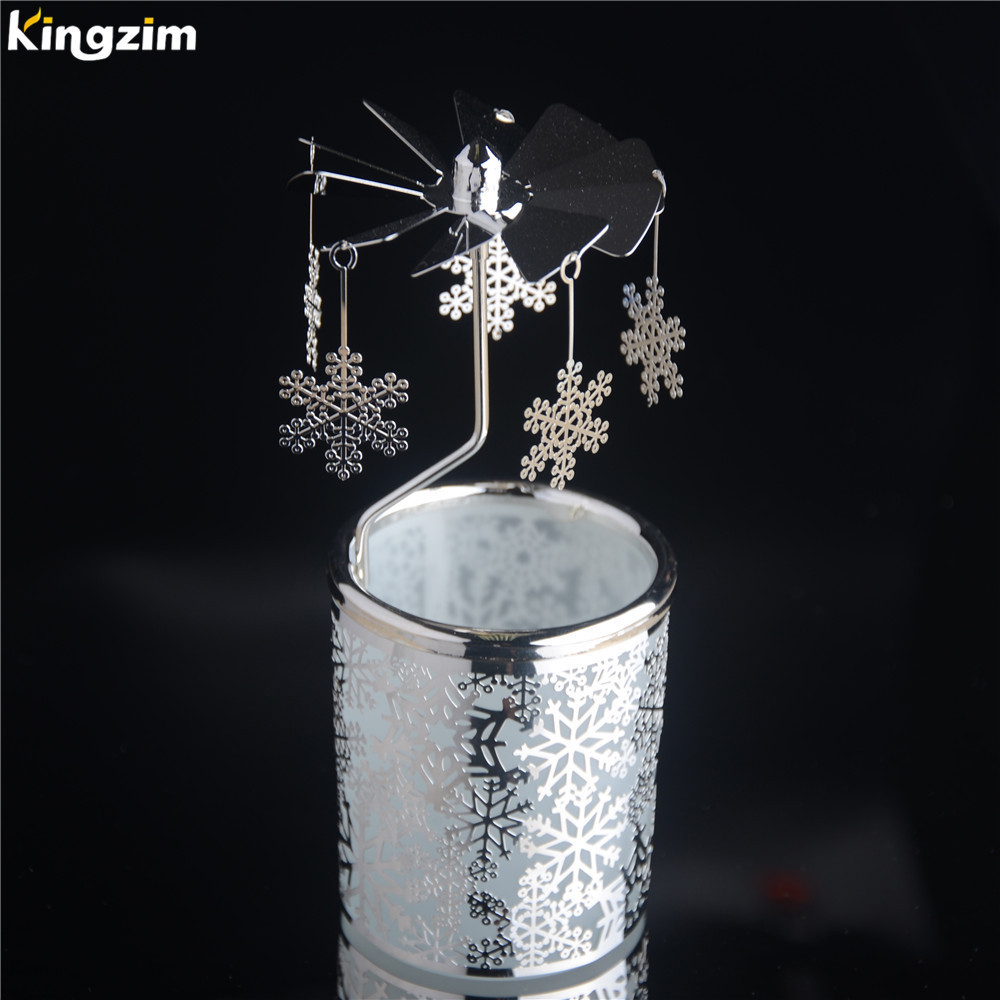 China Factory wholesale Snowflake Rotary spinning candle holder Metal Tealight Votive candle holder For Christmas tree gifts