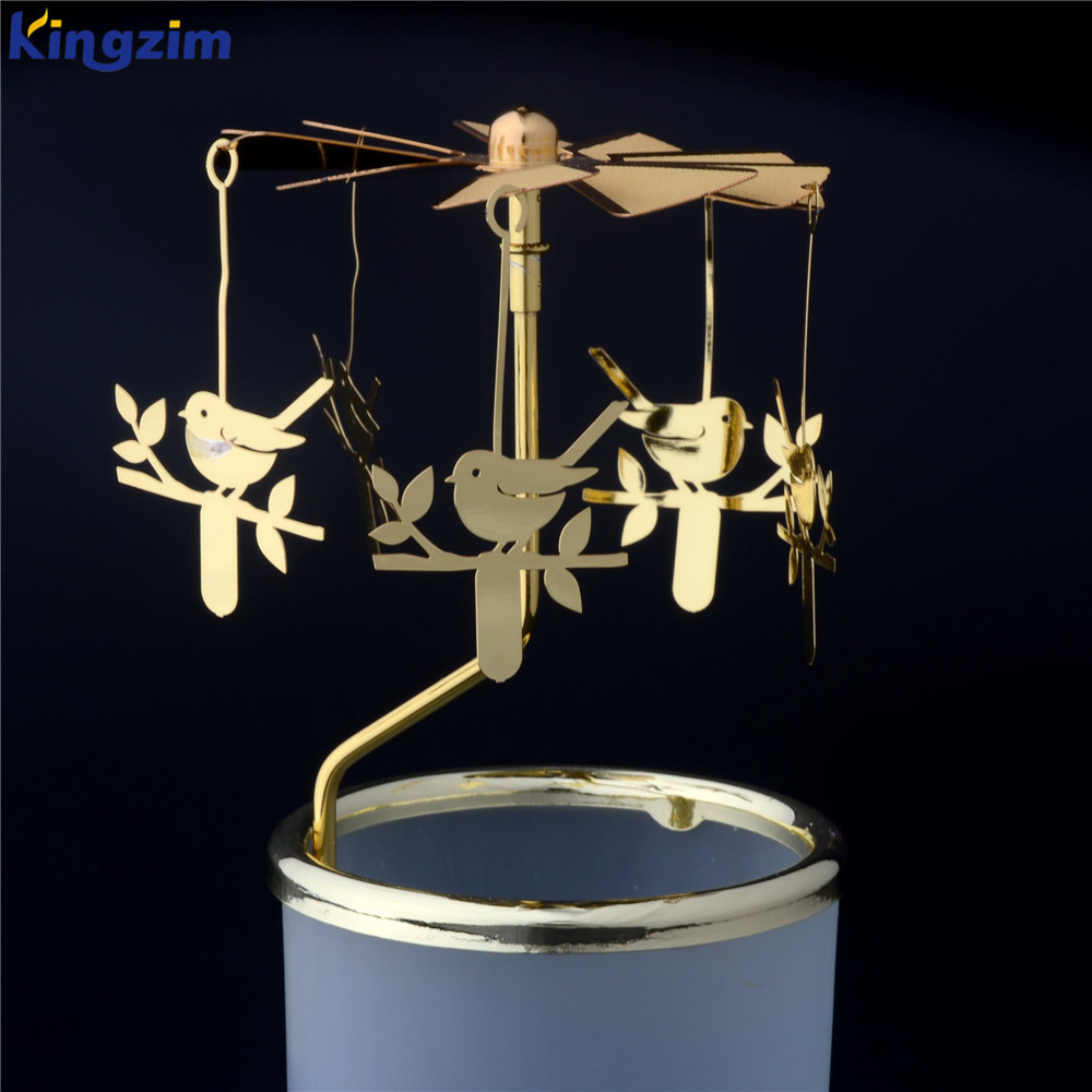 Scandinavian Style Spinning Metal Candlestick gold bird Rotary glass tealight Candle Holder