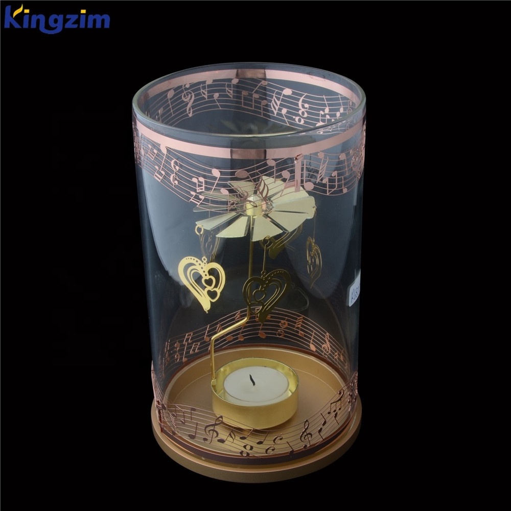 Custom tall glass cylinder cylinder glass candleholder With carousel wedding decoration tealight holder rotary candle holder