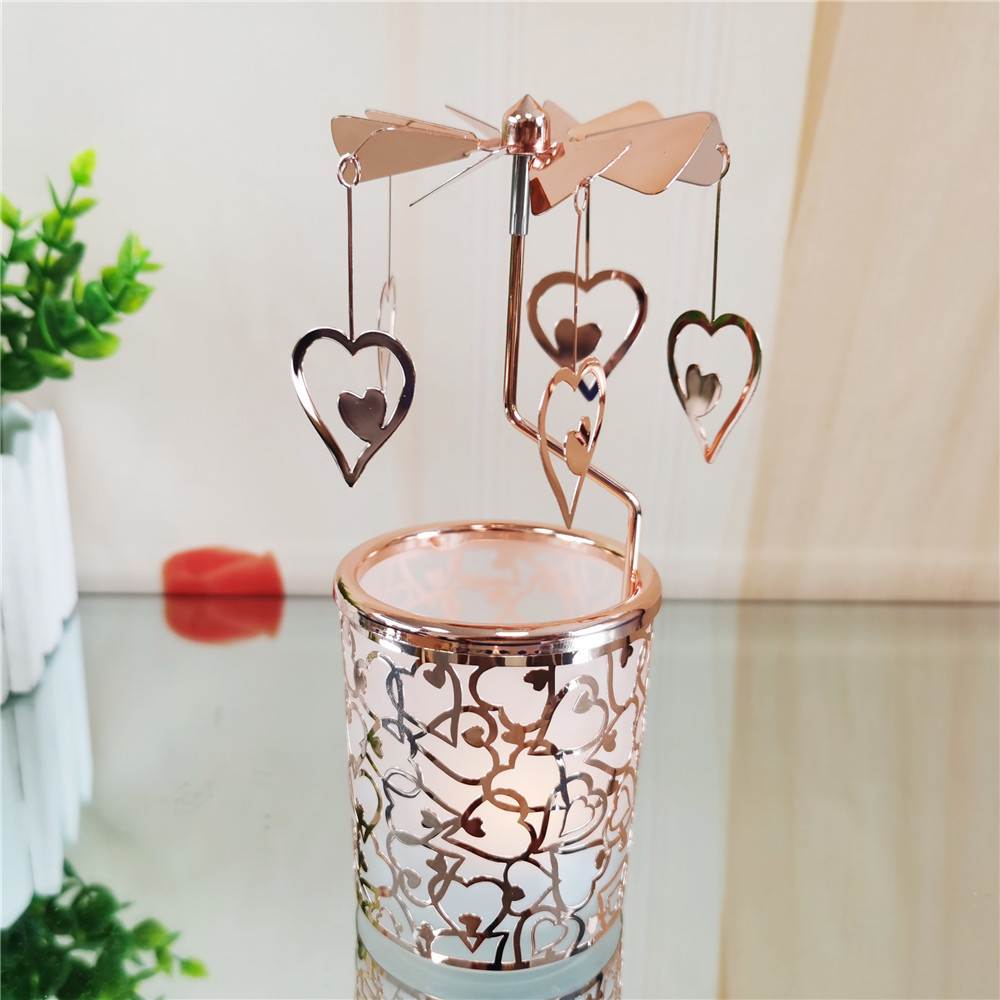 Custom rose gold Carousel candle LOVE Heart Rotating rotary Candle Holders spinning candle holder for Valentine's Day gift