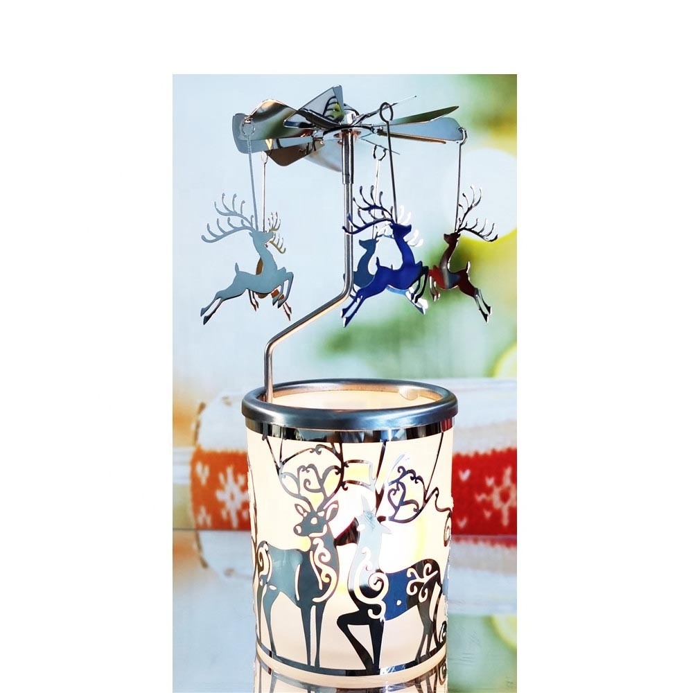 christmas gift rotary candle holder tealight carousel candle windmill candlestick silver deer spinning candleholder