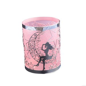 Wholesale Glass Container Scented Candle Holder With Metal Foil Custom Metal Foil Frame Luxury Pink Candle Jar