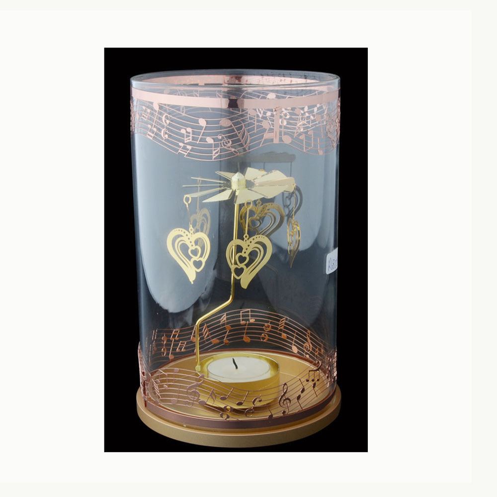 Custom tall glass cylinder cylinder glass candleholder With carousel wedding decoration tealight holder rotary candle holder