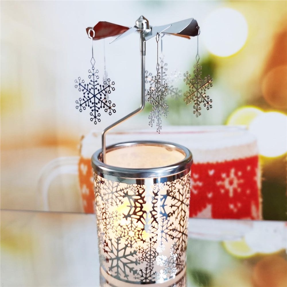 Stock promotion Christmas gifts Spinning candlestick Table decoration Snowflake Rotary Tealight Votive Candle holder