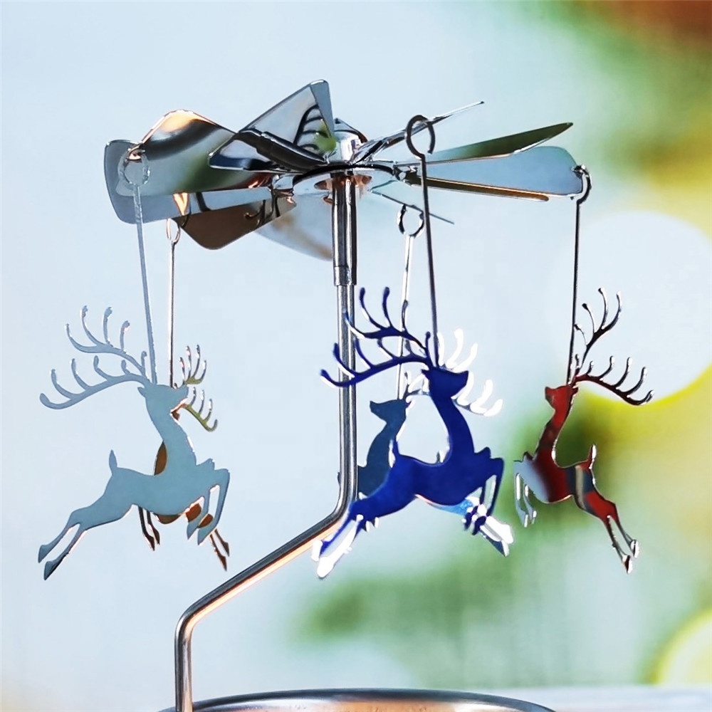 christmas gift rotary candle holder tealight carousel candle windmill candlestick silver deer spinning candleholder