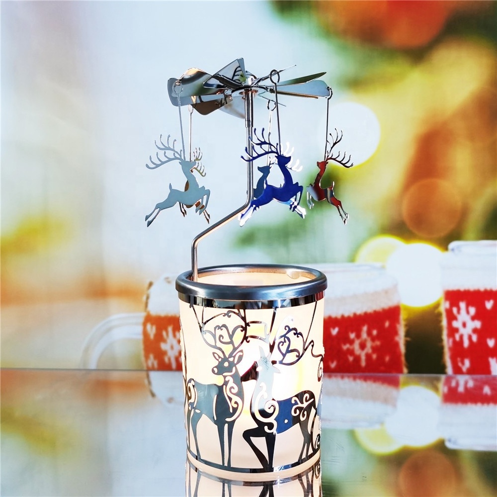 christmas gift rotary candle holder tealight carousel candle windmill candlestick silver deer spinning candleholder