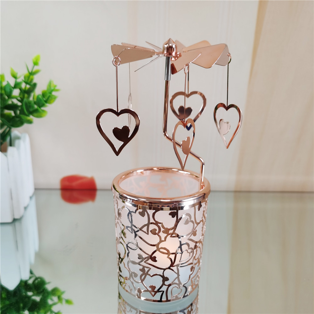 Custom rose gold Carousel candle LOVE Heart Rotating rotary Candle Holders spinning candle holder for Valentine's Day gift