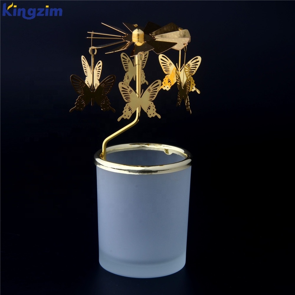 Scandinavian design butterfly spinning rotary glass tealight candle holder for home decor