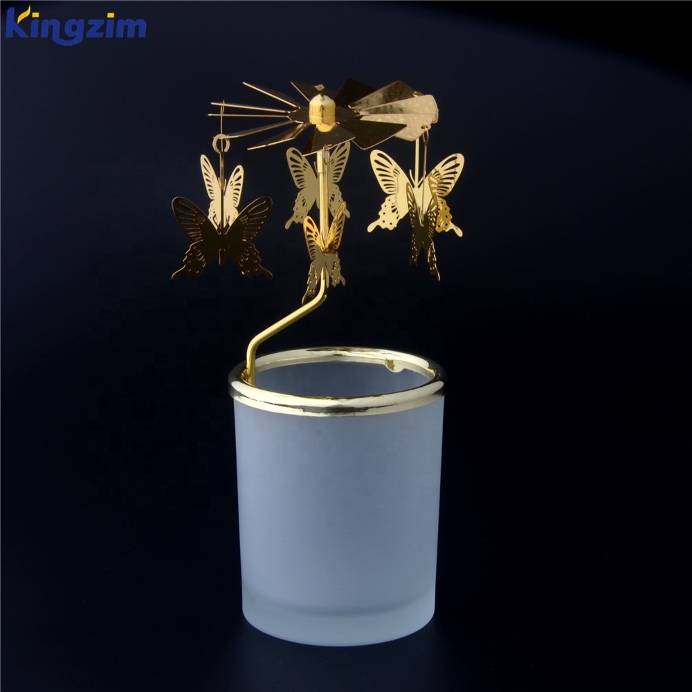 Scandinavian design butterfly spinning rotary glass tealight candle holder for home decor