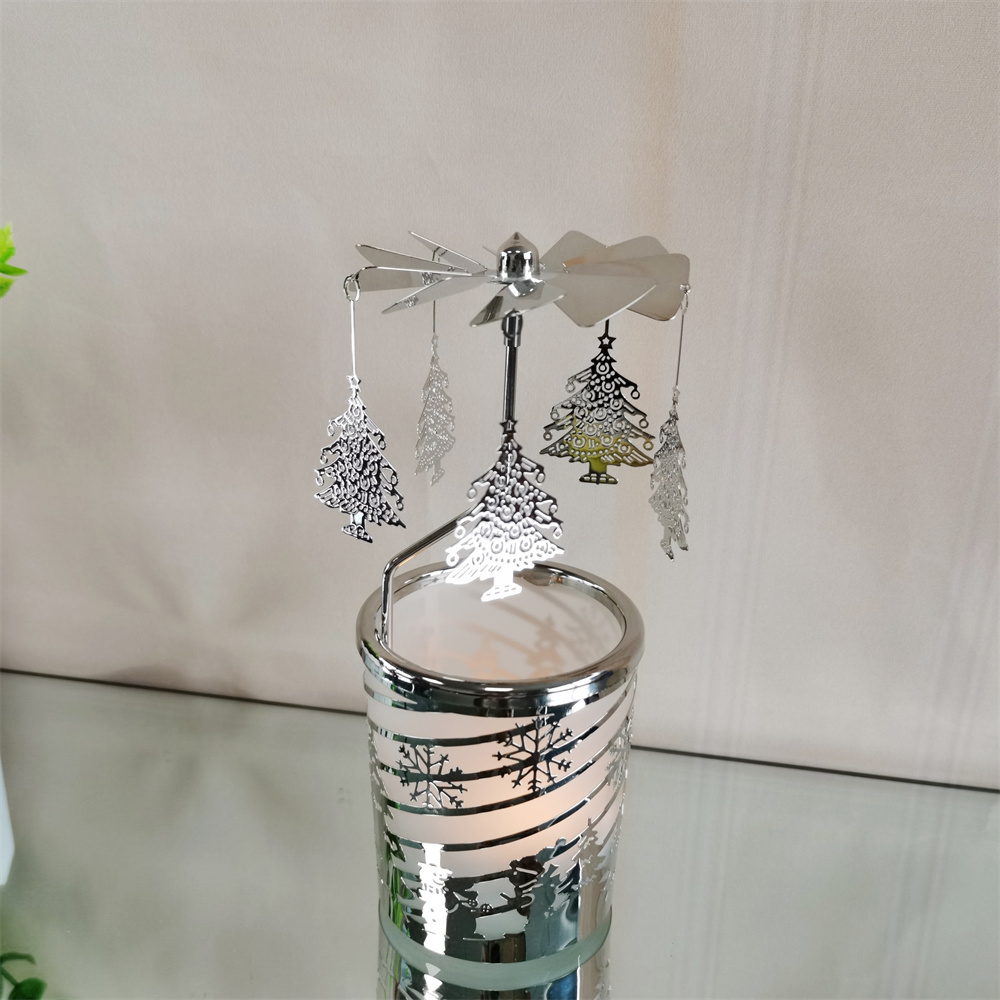 Home Decoration Crafts Gift Christmas Tree Spinning Tea Lights Candleholder Brand Custom Rotary rotating Candle Holder