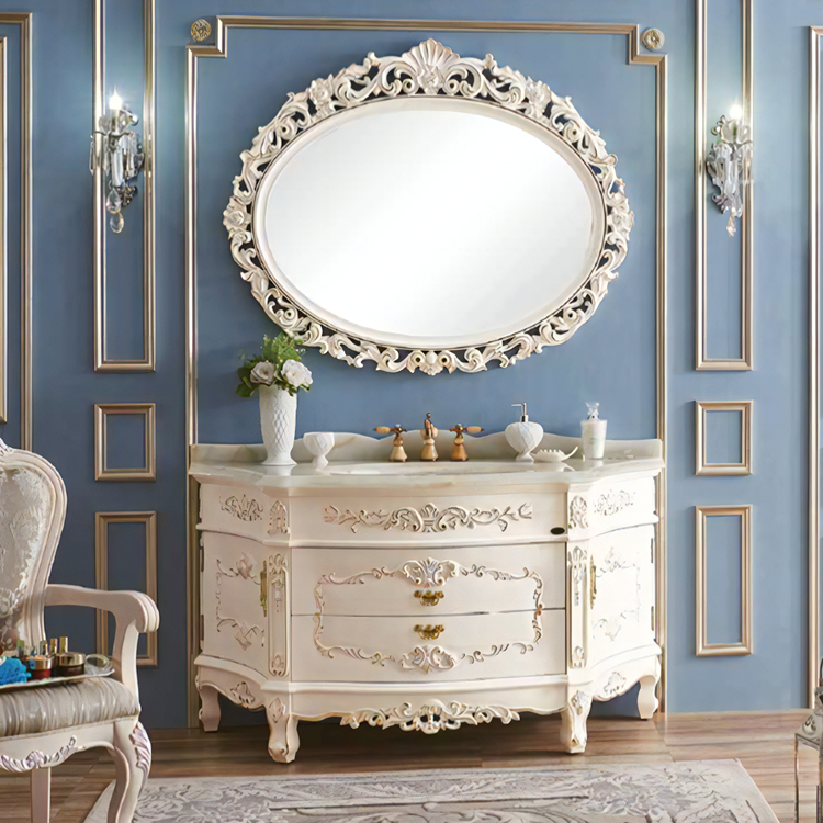 Factory Direct Luxury Classical Wooden Bathroom Vanity With Mirror Floor Standing Bathroom Cabinet