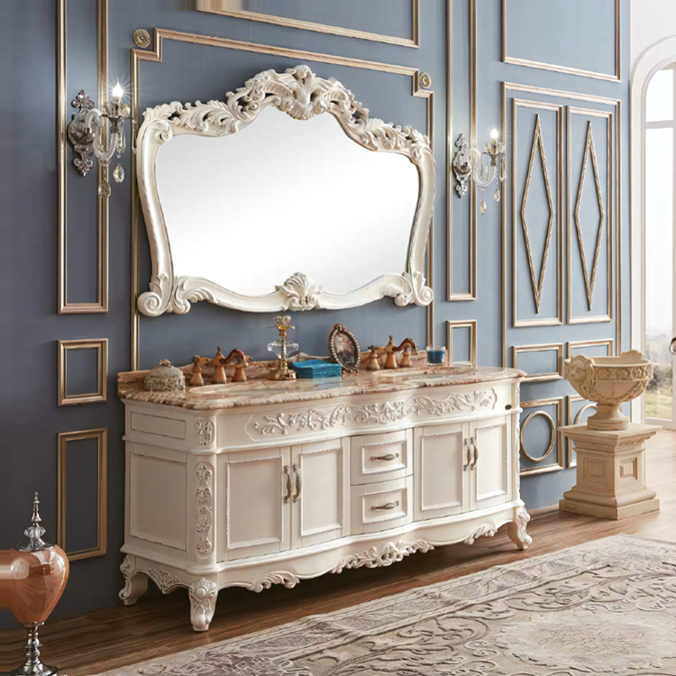 Factory Direct Luxury Classical Wooden Bathroom Vanity With Mirror Floor Standing Bathroom Cabinet