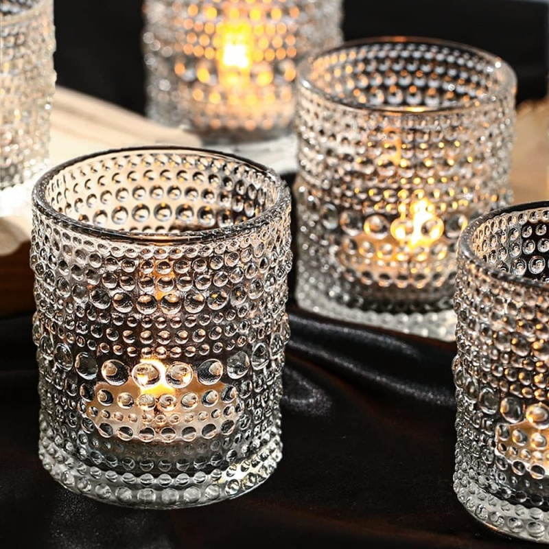 wholesale small empty clear pearly beaded votive glass candle jar for tea light