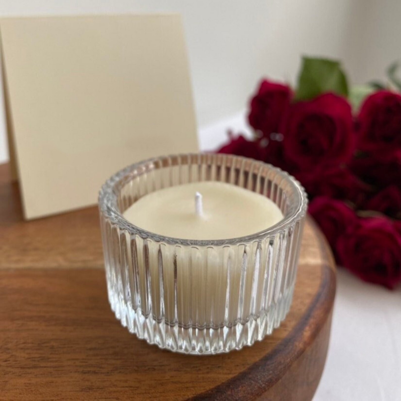 1.4 Ounce 40ml small Retro Small Cylinder Vertical Stripe Ribbed Glass Candle holder for tealight