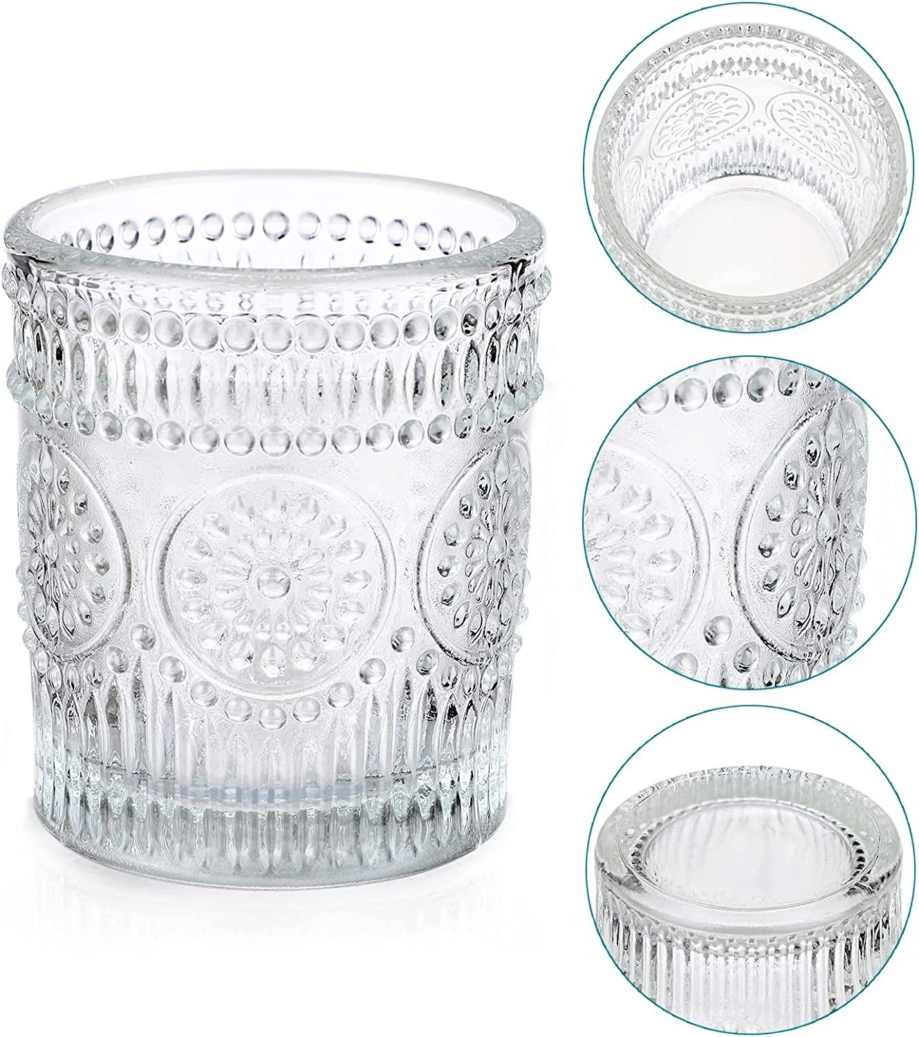 90ml 3oz Creative Retro Embossed Dandelion Small Sunflower Pattern Cylinder Glass Candle Holder Jar for tealight