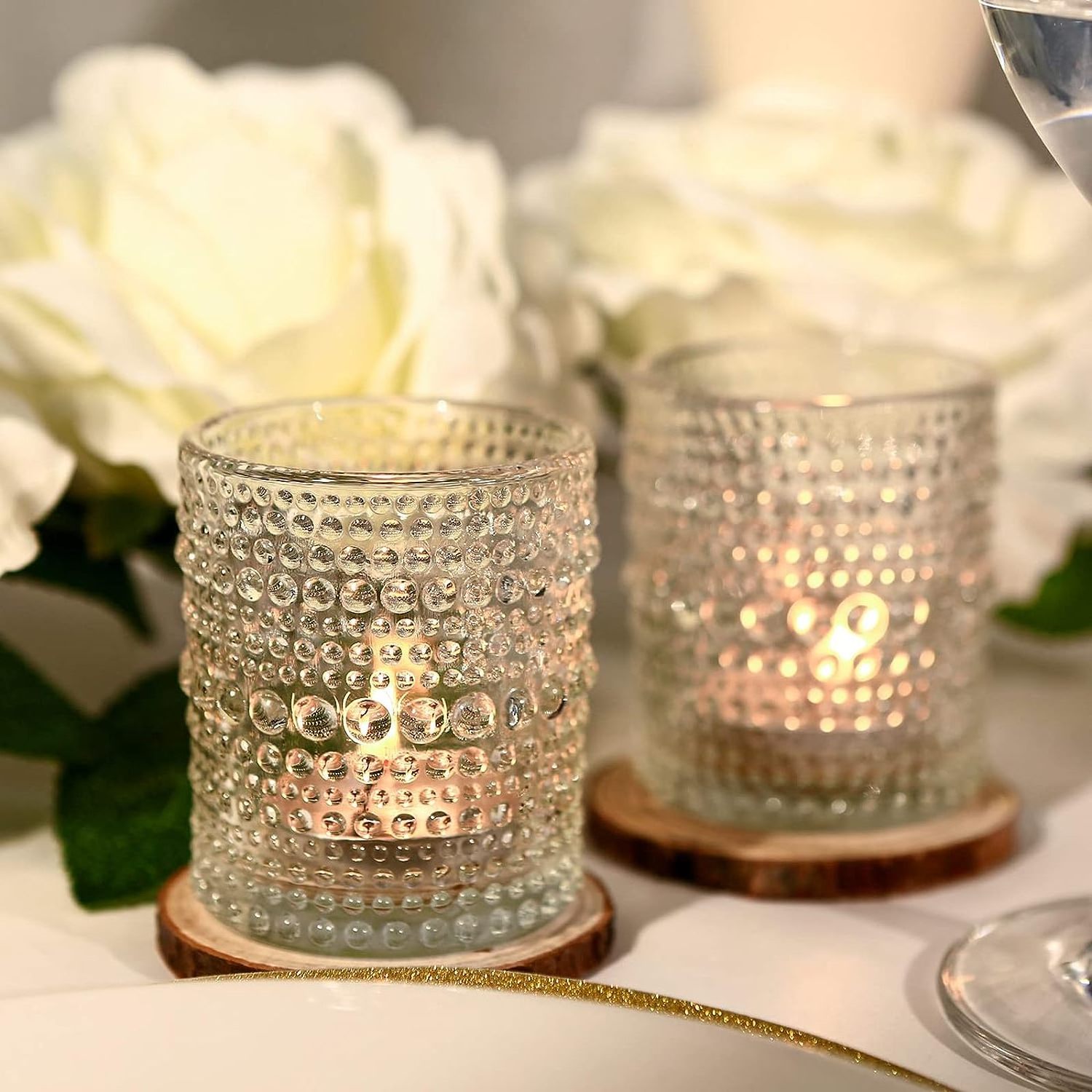 wholesale small empty clear pearly beaded votive glass candle jar for tea light