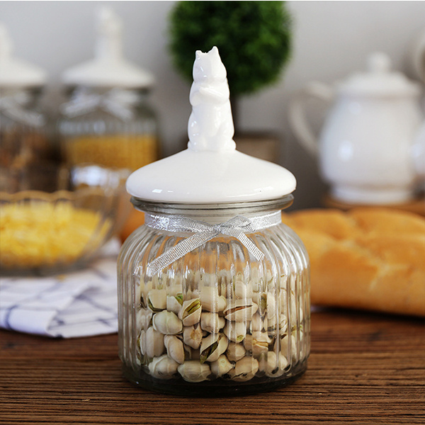 Small Seal Cylinder sealed pot with bird lid storage jar Ceramic Lid Glass Jar