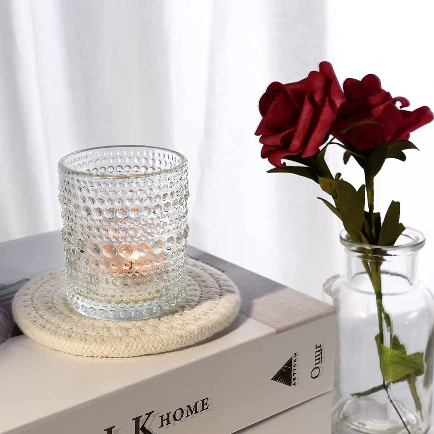 wholesale small empty clear pearly beaded votive glass candle jar for tea light