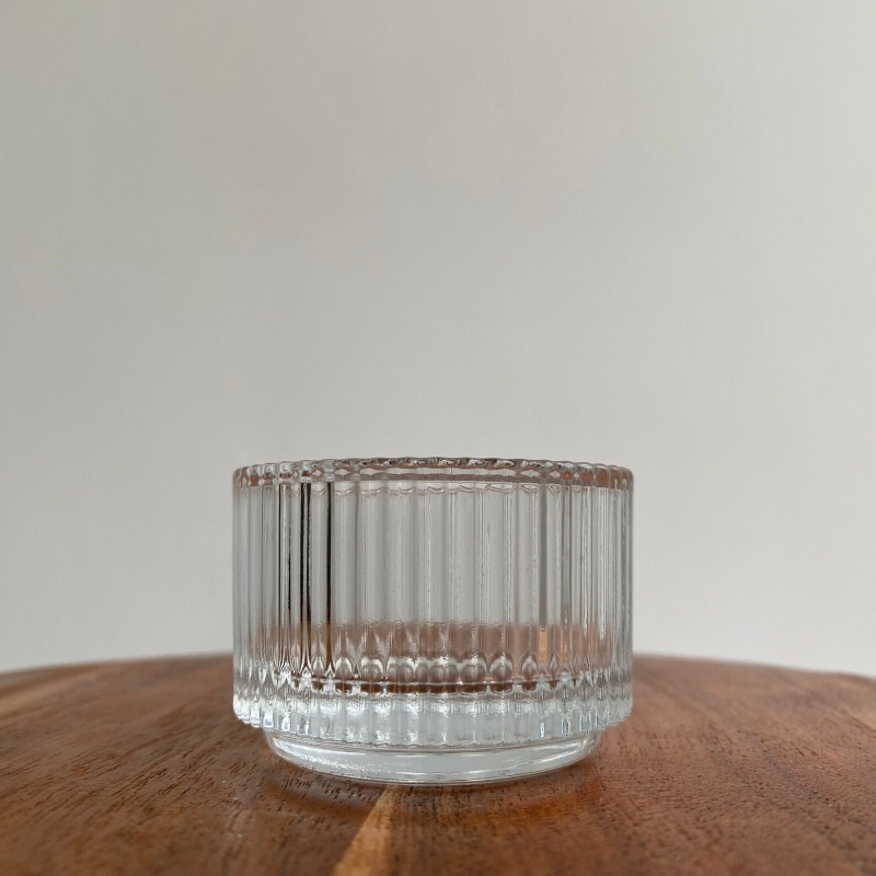 1.4 Ounce 40ml small Retro Small Cylinder Vertical Stripe Ribbed Glass Candle holder for tealight