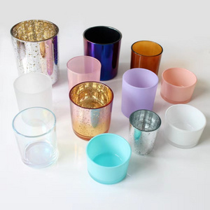 Factory Wholesale Empty Clear Frosted Colorful Wax Cylinder Cup Glass Candle Holder with Wooden Cover Tinplate Lid