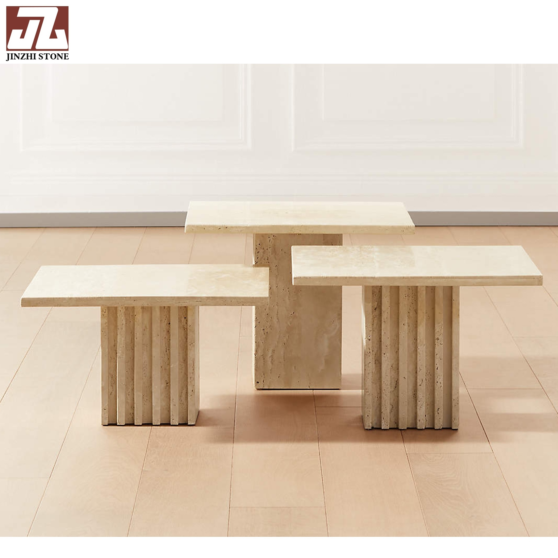 Customized Natural Stone Dining Room Furniture Rectangular Carved Large Beige Marble Travertine Living Table