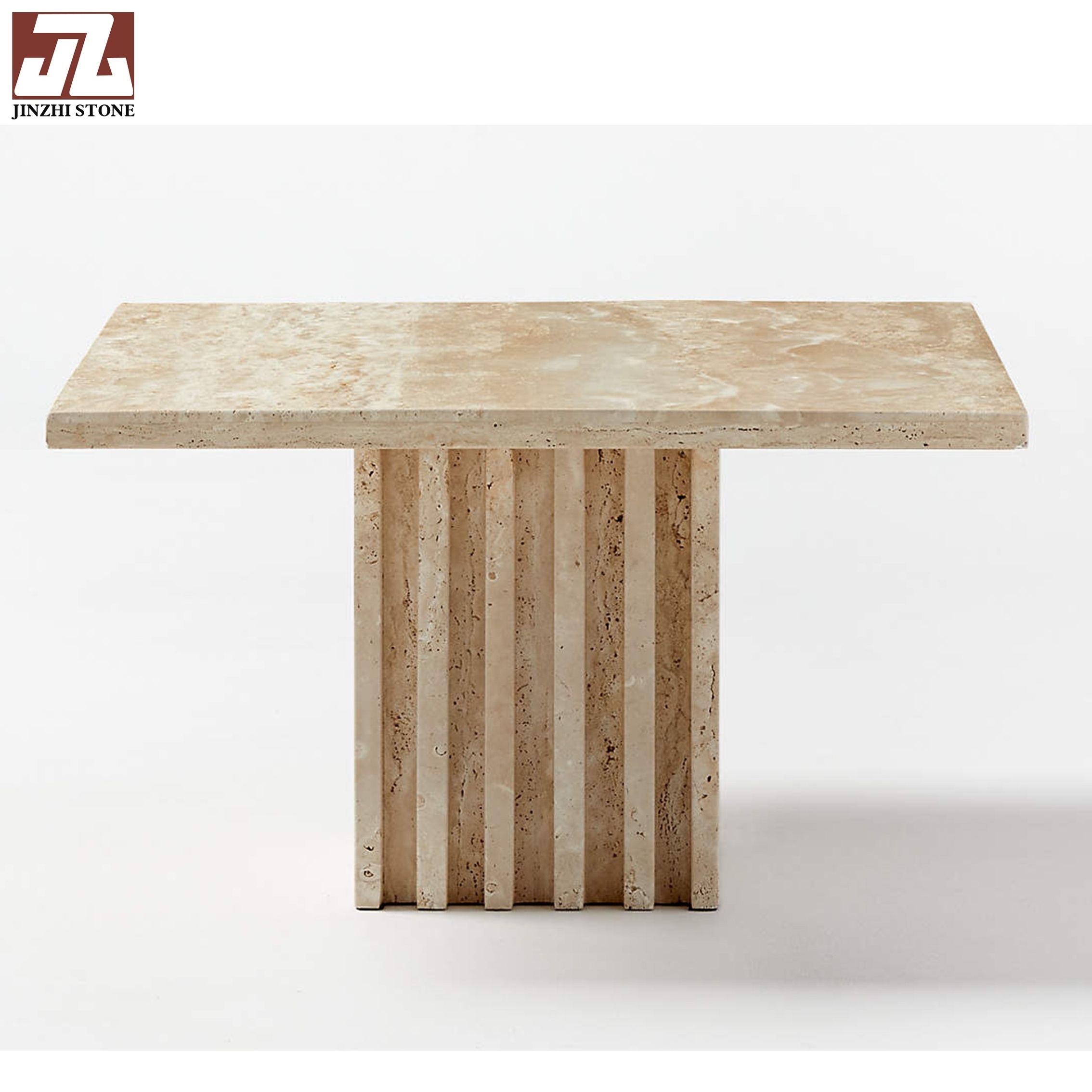 Customized Natural Stone Dining Room Furniture Rectangular Carved Large Beige Marble Travertine Living Table