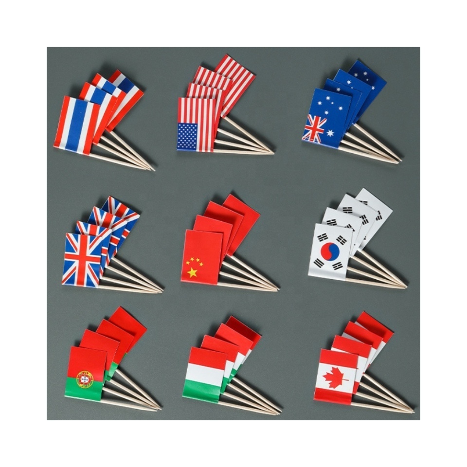 Eco-friendly Bamboo Toothpicks With Custom Logo 100pc Mini Wooden National Flag Toothpicks