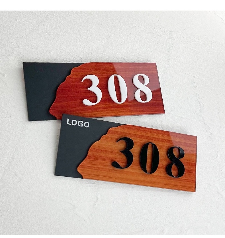 Modern House Numbers - Apartment door signs Black Acrylic Hotel Room Numbers Plaque - Door Label