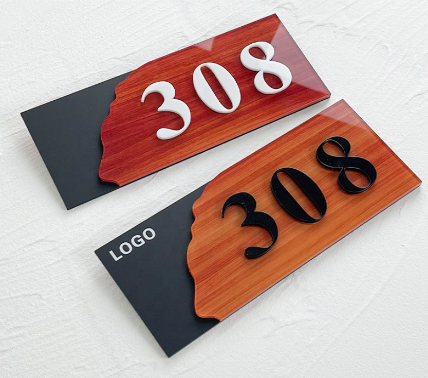 Modern House Numbers - Apartment door signs Black Acrylic Hotel Room Numbers Plaque - Door Label