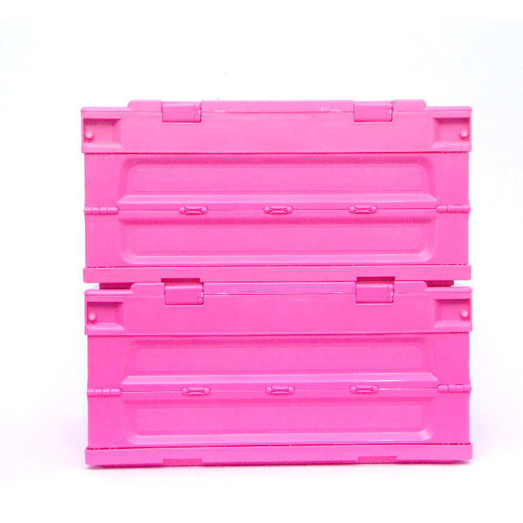 Pink Box Plastic Folding Crate with Lid Stackable Storage Solid Collapsible Moving Transportation Shipping Turnover