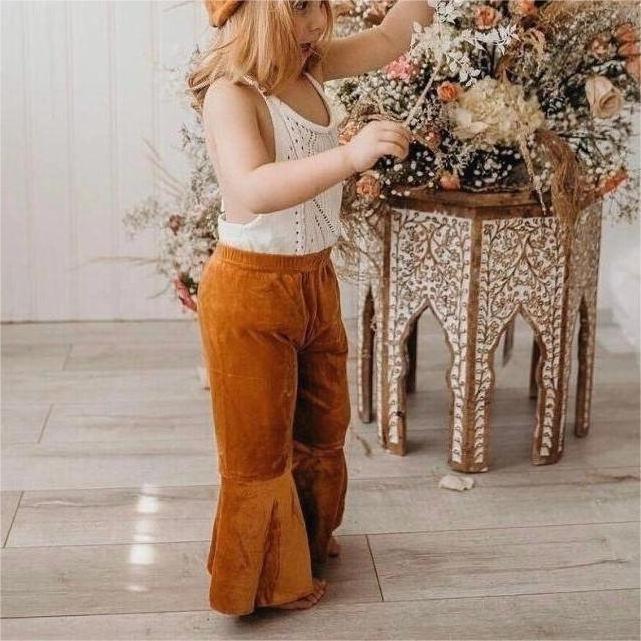 Wholesale Custom 0-24 Mouths Autumn Winter Multicolor Velvet Children Kids Bell Bottoms Ruffles Toddler Baby Girls Flare Pants