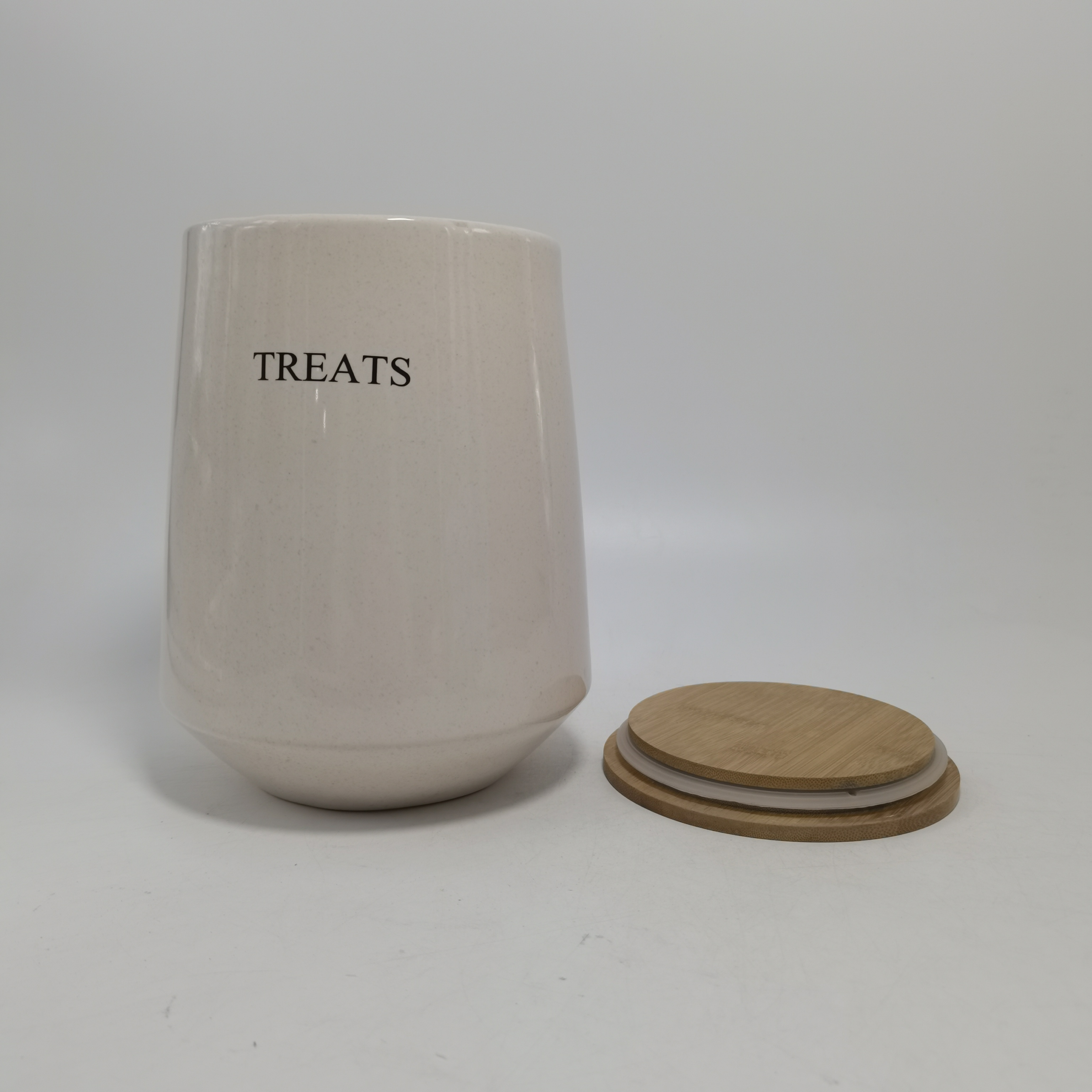 custom LOGO White glaze Ceramic vessel Bamboo lid Wooden lid food spice Airtight jar Ceramic kitchen jar