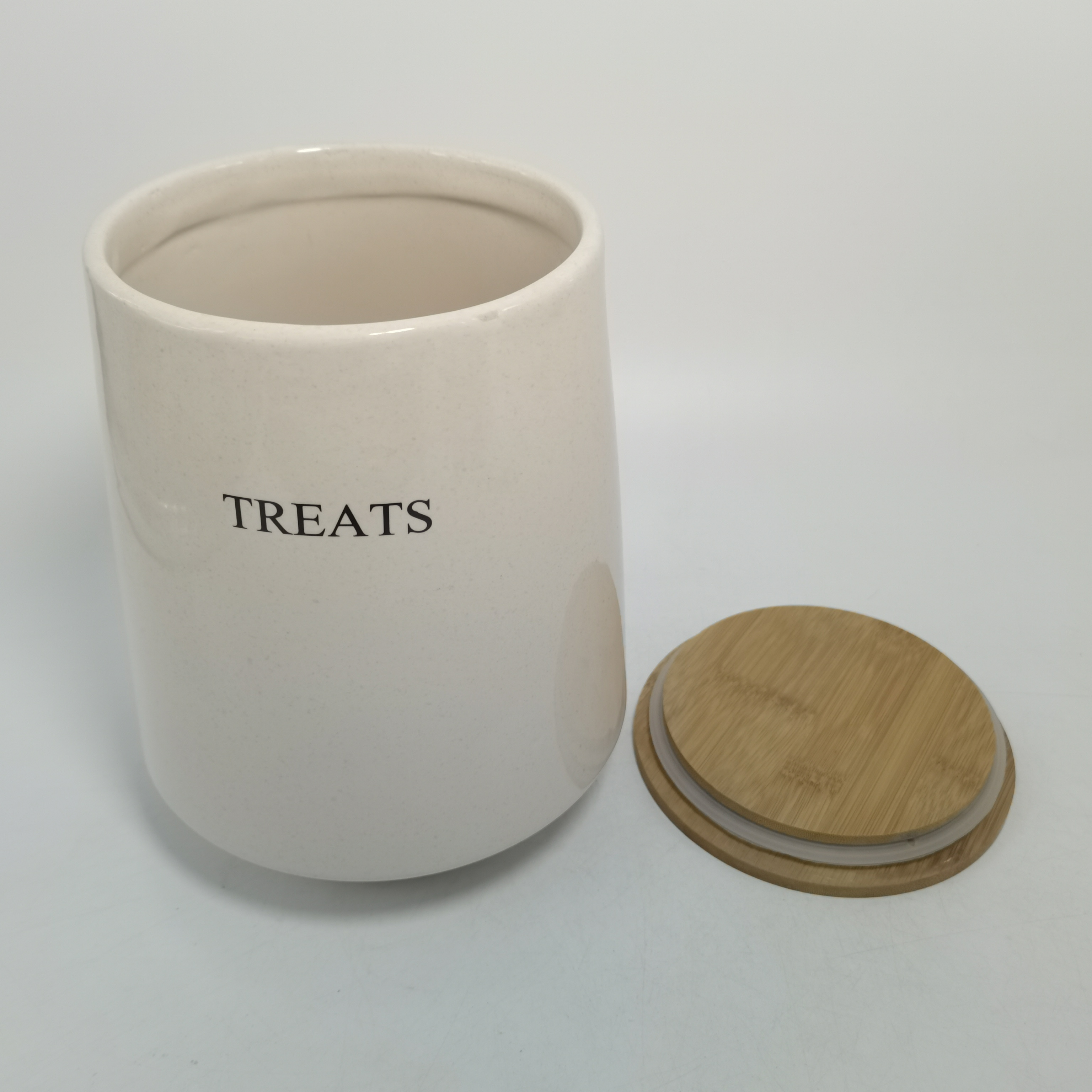 custom LOGO White glaze Ceramic vessel Bamboo lid Wooden lid food spice Airtight jar Ceramic kitchen jar