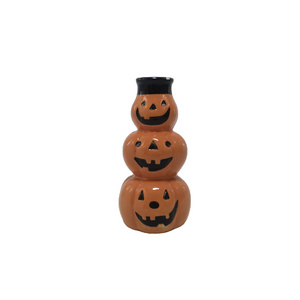 Halloween yellow pumpkin design three-layer ceramic interior table top decoration candle holder