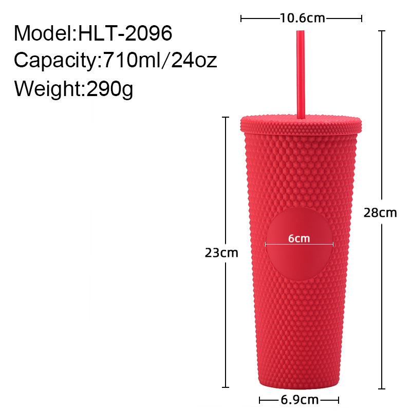 Hot Selling 24oz Plastic Cup Custom In Bulk Double Wall Reusable Plastic straw Tumblers Cups 710ml Studded Tumblers