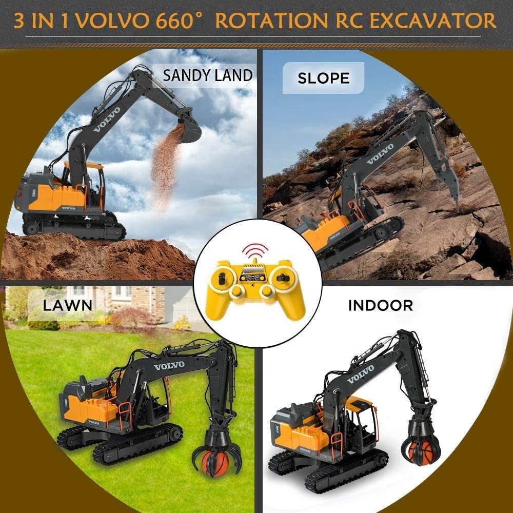 E568-001 Volvo RC excavator car toys 2.4G 17channels remote control engineering vehicle 3 in 1 alloy machine model for kids gift