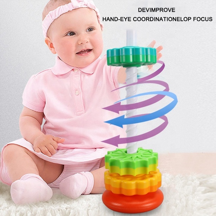 Baby Spinning Wheel Toy Rainbow Spin TowerStacking Toys for Toddlers Montessori Educational Learning Sensory Toys Gift