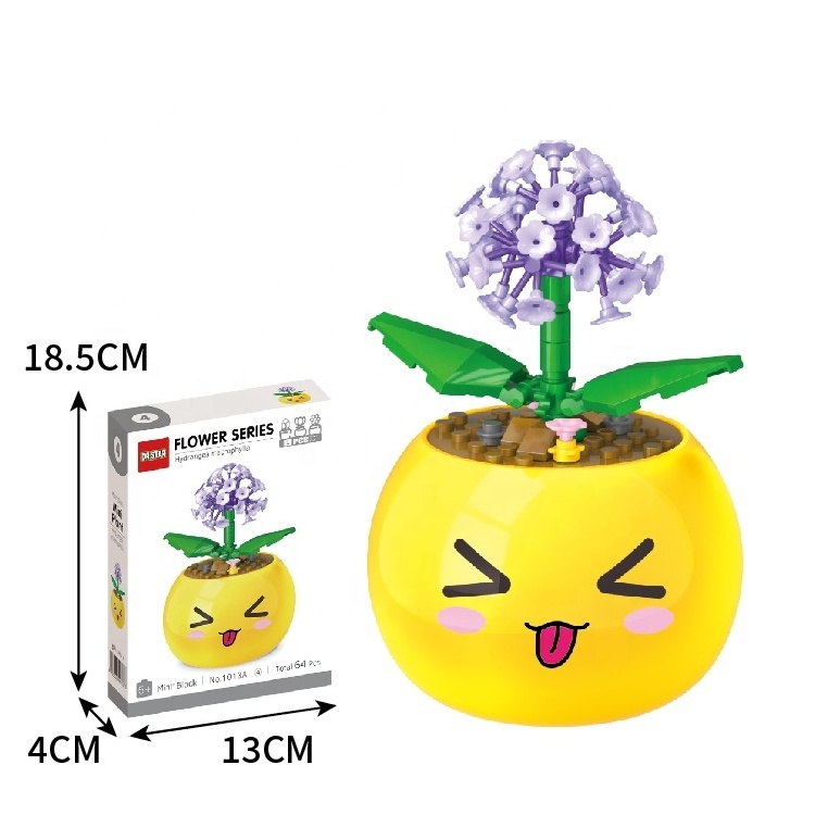 Promotion Smiling Face Potted Plant Romantic Flower Building Blocks Potted Model Ornaments Mini Bonsai DIY Assemble Bricks