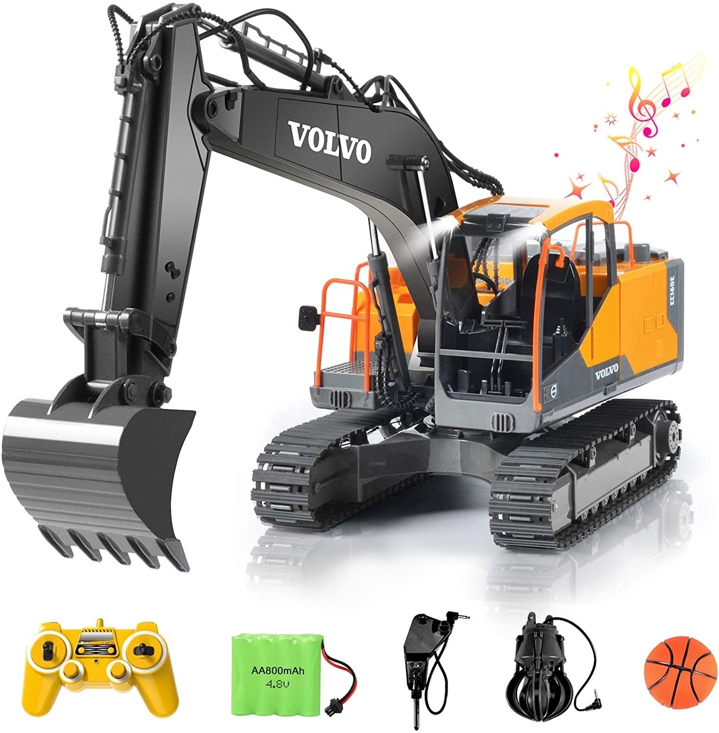 E568-001 Volvo RC excavator car toys 2.4G 17channels remote control engineering vehicle 3 in 1 alloy machine model for kids gift