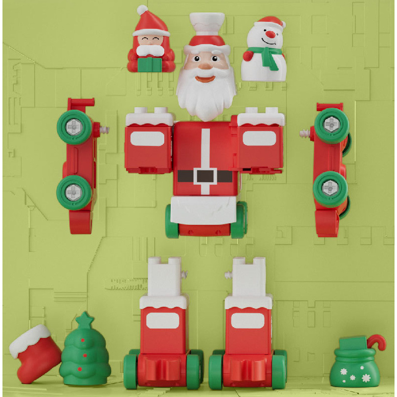 SETM christmas train set deformation santa claus robot construction building toys take apart 5 in1 diy deformation robot