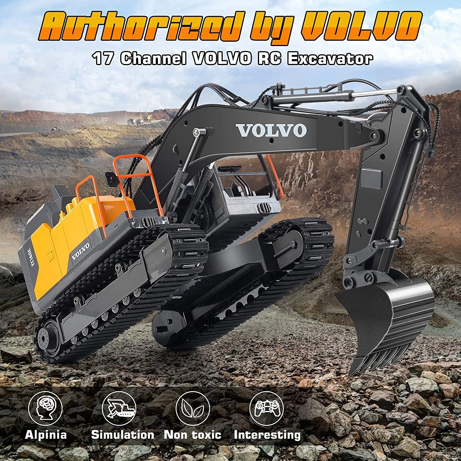 E568-001 Volvo RC excavator car toys 2.4G 17channels remote control engineering vehicle 3 in 1 alloy machine model for kids gift