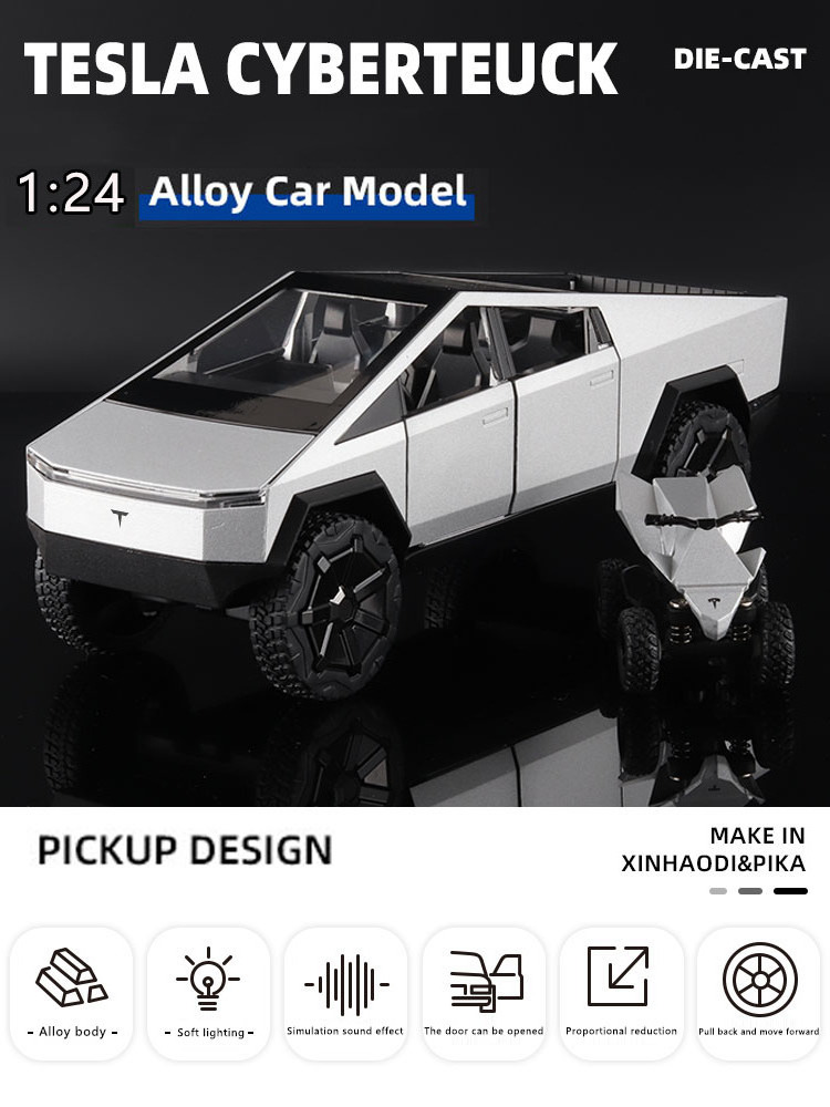 2023  Simulation 1:24 Alloy Car Cyberpunk with Sound and Light Pickup Truck Model Ornaments Alloy Pull Back Off-Road Vehicle