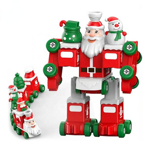 SETM christmas train set deformation santa claus robot construction building toys take apart 5 in1 diy deformation robot